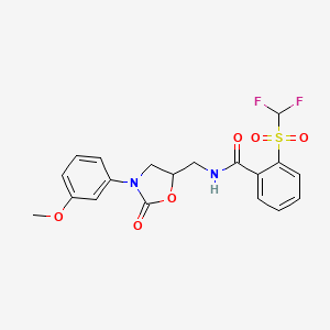 molecular formula C19H18F2N2O6S B6500865 2-difluoromethanesulfonyl-N-{[3-(3-methoxyphenyl)-2-oxo-1,3-oxazolidin-5-yl]methyl}benzamide CAS No. 954675-53-7