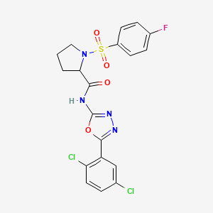molecular formula C19H15Cl2FN4O4S B6500901 N-[5-(2,5-dichlorophenyl)-1,3,4-oxadiazol-2-yl]-1-(4-fluorobenzenesulfonyl)pyrrolidine-2-carboxamide CAS No. 1048642-32-5