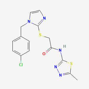 molecular formula C15H14ClN5OS2 B6500917 2-({1-[(4-chlorophenyl)methyl]-1H-imidazol-2-yl}sulfanyl)-N-(5-methyl-1,3,4-thiadiazol-2-yl)acetamide CAS No. 869346-85-0