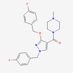 molecular formula C23H24F2N4O2 B6500990 1-{3-[(4-fluorophenyl)methoxy]-1-[(4-fluorophenyl)methyl]-1H-pyrazole-4-carbonyl}-4-methylpiperazine CAS No. 1014067-79-8