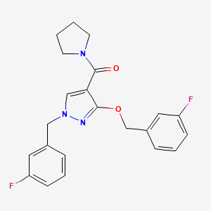 molecular formula C22H21F2N3O2 B6500992 3-[(3-fluorophenyl)methoxy]-1-[(3-fluorophenyl)methyl]-4-(pyrrolidine-1-carbonyl)-1H-pyrazole CAS No. 1014069-59-0