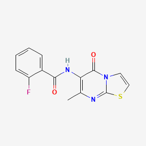 molecular formula C14H10FN3O2S B6501229 2-fluoro-N-{7-methyl-5-oxo-5H-[1,3]thiazolo[3,2-a]pyrimidin-6-yl}benzamide CAS No. 955769-31-0