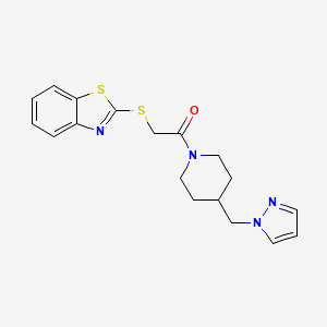 molecular formula C18H20N4OS2 B6501605 2-(1,3-benzothiazol-2-ylsulfanyl)-1-{4-[(1H-pyrazol-1-yl)methyl]piperidin-1-yl}ethan-1-one CAS No. 1396803-27-2