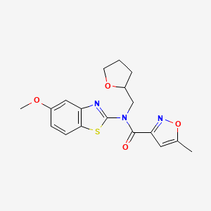 molecular formula C18H19N3O4S B6501902 N-(5-methoxy-1,3-benzothiazol-2-yl)-5-methyl-N-[(oxolan-2-yl)methyl]-1,2-oxazole-3-carboxamide CAS No. 946274-75-5