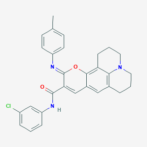 (4Z)-N-(3-chlorophenyl)-4-[(4-methylphenyl)imino]-3-oxa-13-azatetracyclo[7.7.1.0^{2,7}.0^{13,17}]heptadeca-1(17),2(7),5,8-tetraene-5-carboxamide