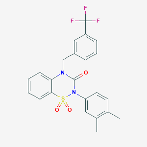 molecular formula C23H19F3N2O3S B6502040 2-(3,4-dimethylphenyl)-4-{[3-(trifluoromethyl)phenyl]methyl}-3,4-dihydro-2H-1lambda6,2,4-benzothiadiazine-1,1,3-trione CAS No. 893789-35-0