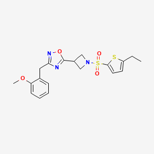 molecular formula C19H21N3O4S2 B6502248 5-{1-[(5-ethylthiophen-2-yl)sulfonyl]azetidin-3-yl}-3-[(2-methoxyphenyl)methyl]-1,2,4-oxadiazole CAS No. 1396750-14-3