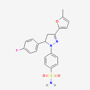 molecular formula C20H18FN3O3S B6502283 4-[5-(4-fluorophenyl)-3-(5-methylfuran-2-yl)-4,5-dihydro-1H-pyrazol-1-yl]benzene-1-sulfonamide CAS No. 955579-22-3