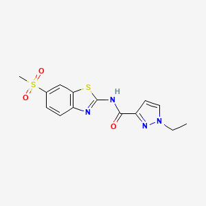 molecular formula C14H14N4O3S2 B6502295 1-ethyl-N-(6-methanesulfonyl-1,3-benzothiazol-2-yl)-1H-pyrazole-3-carboxamide CAS No. 955581-62-1
