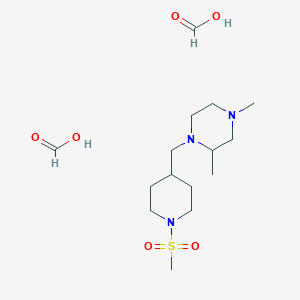 molecular formula C15H31N3O6S B6502337 1-[(1-methanesulfonylpiperidin-4-yl)methyl]-2,4-dimethylpiperazine; bis(formic acid) CAS No. 1421490-78-9