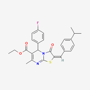 molecular formula C26H25FN2O3S B6502344 ethyl (2E)-5-(4-fluorophenyl)-7-methyl-3-oxo-2-{[4-(propan-2-yl)phenyl]methylidene}-2H,3H,5H-[1,3]thiazolo[3,2-a]pyrimidine-6-carboxylate CAS No. 351895-14-2