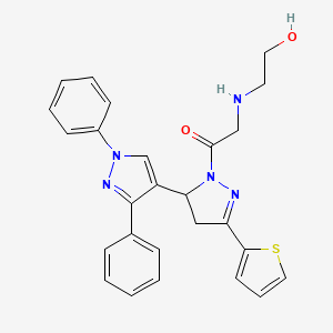 molecular formula C26H25N5O2S B6502447 1-[1',3'-diphenyl-5-(thiophen-2-yl)-3,4-dihydro-1'H,2H-[3,4'-bipyrazole]-2-yl]-2-[(2-hydroxyethyl)amino]ethan-1-one CAS No. 1010868-12-8