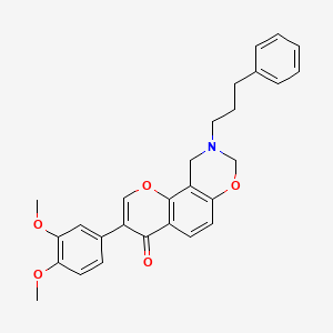 molecular formula C28H27NO5 B6502705 3-(3,4-dimethoxyphenyl)-9-(3-phenylpropyl)-4H,8H,9H,10H-chromeno[8,7-e][1,3]oxazin-4-one CAS No. 929444-74-6