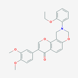 molecular formula C27H25NO6 B6502724 3-(3,4-dimethoxyphenyl)-9-(2-ethoxyphenyl)-4H,8H,9H,10H-chromeno[8,7-e][1,3]oxazin-4-one CAS No. 929402-47-1