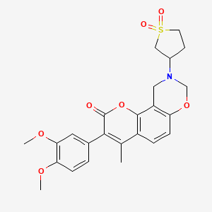 3-[3-(3,4-dimethoxyphenyl)-4-methyl-2-oxo-2H,8H,9H,10H-chromeno[8,7-e][1,3]oxazin-9-yl]-1lambda6-thiolane-1,1-dione