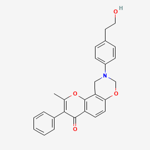 molecular formula C26H23NO4 B6502824 9-[4-(2-hydroxyethyl)phenyl]-2-methyl-3-phenyl-4H,8H,9H,10H-chromeno[8,7-e][1,3]oxazin-4-one CAS No. 951996-84-2