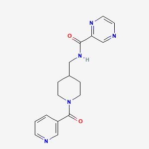 molecular formula C17H19N5O2 B6503071 N-{[1-(pyridine-3-carbonyl)piperidin-4-yl]methyl}pyrazine-2-carboxamide CAS No. 1396800-93-3