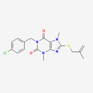molecular formula C18H19ClN4O2S B6503356 1-[(4-chlorophenyl)methyl]-3,7-dimethyl-8-[(2-methylprop-2-en-1-yl)sulfanyl]-2,3,6,7-tetrahydro-1H-purine-2,6-dione CAS No. 919020-84-1