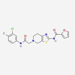 molecular formula C19H16ClFN4O3S B6503525 N-(5-{[(3-chloro-4-fluorophenyl)carbamoyl]methyl}-4H,5H,6H,7H-[1,3]thiazolo[5,4-c]pyridin-2-yl)furan-2-carboxamide CAS No. 1396786-90-5