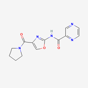 molecular formula C13H13N5O3 B6503585 N-[4-(pyrrolidine-1-carbonyl)-1,3-oxazol-2-yl]pyrazine-2-carboxamide CAS No. 1396872-86-8