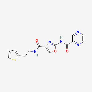 molecular formula C15H13N5O3S B6503612 N-(4-{[2-(thiophen-2-yl)ethyl]carbamoyl}-1,3-oxazol-2-yl)pyrazine-2-carboxamide CAS No. 1396815-91-0