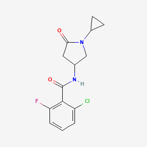 molecular formula C14H14ClFN2O2 B6503749 2-chloro-N-(1-cyclopropyl-5-oxopyrrolidin-3-yl)-6-fluorobenzamide CAS No. 1351622-35-9