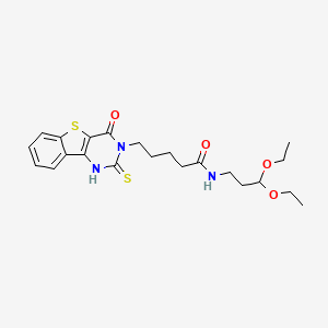 N-(3,3-diethoxypropyl)-5-{6-oxo-4-sulfanylidene-8-thia-3,5-diazatricyclo[7.4.0.0^{2,7}]trideca-1(9),2(7),10,12-tetraen-5-yl}pentanamide