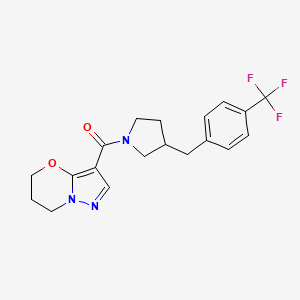 molecular formula C19H20F3N3O2 B6503812 1-{5H,6H,7H-pyrazolo[3,2-b][1,3]oxazine-3-carbonyl}-3-{[4-(trifluoromethyl)phenyl]methyl}pyrrolidine CAS No. 1428363-65-8