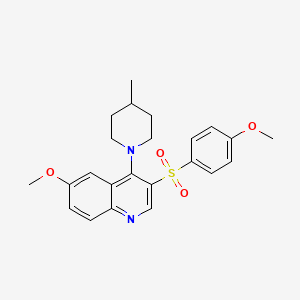 molecular formula C23H26N2O4S B6503863 6-methoxy-3-(4-methoxybenzenesulfonyl)-4-(4-methylpiperidin-1-yl)quinoline CAS No. 866897-23-6