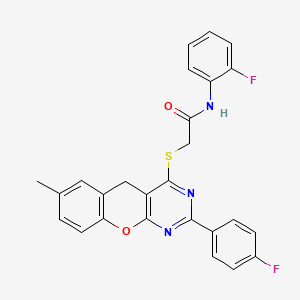 N-(2-fluorophenyl)-2-{[2-(4-fluorophenyl)-7-methyl-5H-chromeno[2,3-d]pyrimidin-4-yl]sulfanyl}acetamide