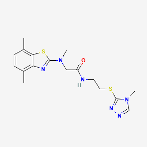 molecular formula C17H22N6OS2 B6503980 2-[(4,7-dimethyl-1,3-benzothiazol-2-yl)(methyl)amino]-N-{2-[(4-methyl-4H-1,2,4-triazol-3-yl)sulfanyl]ethyl}acetamide CAS No. 1351660-18-8