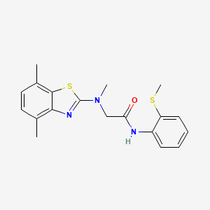 molecular formula C19H21N3OS2 B6503990 2-[(4,7-dimethyl-1,3-benzothiazol-2-yl)(methyl)amino]-N-[2-(methylsulfanyl)phenyl]acetamide CAS No. 1396786-86-9