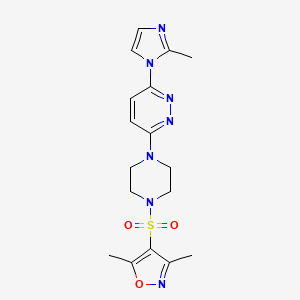 molecular formula C17H21N7O3S B6504142 3-{4-[(3,5-dimethyl-1,2-oxazol-4-yl)sulfonyl]piperazin-1-yl}-6-(2-methyl-1H-imidazol-1-yl)pyridazine CAS No. 1396883-26-3