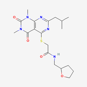 molecular formula C19H27N5O4S B6504180 2-{[6,8-dimethyl-2-(2-methylpropyl)-5,7-dioxo-5H,6H,7H,8H-[1,3]diazino[4,5-d]pyrimidin-4-yl]sulfanyl}-N-[(oxolan-2-yl)methyl]acetamide CAS No. 887225-47-0