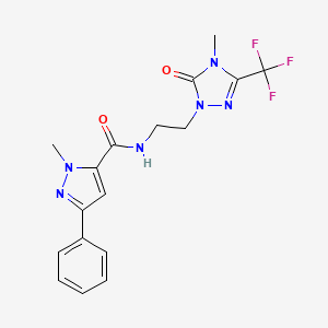 molecular formula C17H17F3N6O2 B6504563 1-methyl-N-{2-[4-methyl-5-oxo-3-(trifluoromethyl)-4,5-dihydro-1H-1,2,4-triazol-1-yl]ethyl}-3-phenyl-1H-pyrazole-5-carboxamide CAS No. 1421457-82-0