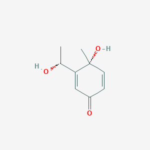 molecular formula C9H12O3 B065046 2,5-Cyclohexadien-1-one, 4-hydroxy-3-(1-hydroxyethyl)-4-methyl-, [R-(R*,R*)]- CAS No. 166327-64-6