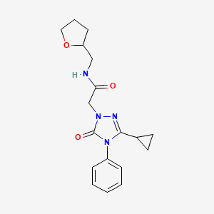 molecular formula C18H22N4O3 B6504645 2-(3-cyclopropyl-5-oxo-4-phenyl-4,5-dihydro-1H-1,2,4-triazol-1-yl)-N-[(oxolan-2-yl)methyl]acetamide CAS No. 1396808-31-3