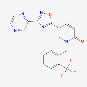 molecular formula C19H12F3N5O2 B6504731 5-[3-(pyrazin-2-yl)-1,2,4-oxadiazol-5-yl]-1-{[2-(trifluoromethyl)phenyl]methyl}-1,2-dihydropyridin-2-one CAS No. 1396673-54-3