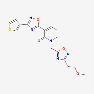 molecular formula C17H15N5O4S B6504848 1-{[3-(2-methoxyethyl)-1,2,4-oxadiazol-5-yl]methyl}-3-[3-(thiophen-3-yl)-1,2,4-oxadiazol-5-yl]-1,2-dihydropyridin-2-one CAS No. 1396637-92-5
