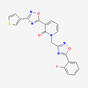molecular formula C20H12FN5O3S B6504853 1-{[5-(2-fluorophenyl)-1,2,4-oxadiazol-3-yl]methyl}-3-[3-(thiophen-3-yl)-1,2,4-oxadiazol-5-yl]-1,2-dihydropyridin-2-one CAS No. 1396859-49-6