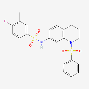 molecular formula C22H21FN2O4S2 B6504856 N-[1-(benzenesulfonyl)-1,2,3,4-tetrahydroquinolin-7-yl]-4-fluoro-3-methylbenzene-1-sulfonamide CAS No. 951460-35-8