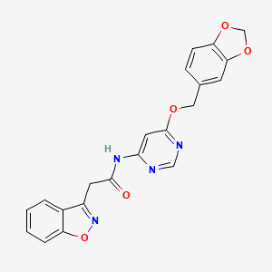 N-{6-[(2H-1,3-benzodioxol-5-yl)methoxy]pyrimidin-4-yl}-2-(1,2-benzoxazol-3-yl)acetamide