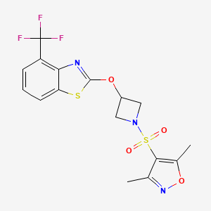 molecular formula C16H14F3N3O4S2 B6505234 2-({1-[(3,5-dimethyl-1,2-oxazol-4-yl)sulfonyl]azetidin-3-yl}oxy)-4-(trifluoromethyl)-1,3-benzothiazole CAS No. 1421509-99-0