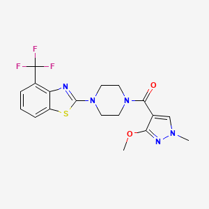 molecular formula C18H18F3N5O2S B6505256 2-[4-(3-methoxy-1-methyl-1H-pyrazole-4-carbonyl)piperazin-1-yl]-4-(trifluoromethyl)-1,3-benzothiazole CAS No. 1396870-75-9