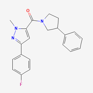 molecular formula C21H20FN3O B6505263 3-(4-fluorophenyl)-1-methyl-5-(3-phenylpyrrolidine-1-carbonyl)-1H-pyrazole CAS No. 1396847-14-5