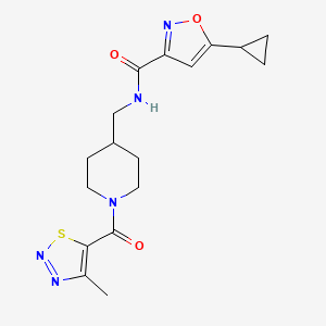 molecular formula C17H21N5O3S B6505336 5-cyclopropyl-N-{[1-(4-methyl-1,2,3-thiadiazole-5-carbonyl)piperidin-4-yl]methyl}-1,2-oxazole-3-carboxamide CAS No. 1396637-08-3