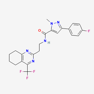 molecular formula C22H21F4N5O B6505415 3-(4-fluorophenyl)-1-methyl-N-{2-[4-(trifluoromethyl)-5,6,7,8-tetrahydroquinazolin-2-yl]ethyl}-1H-pyrazole-5-carboxamide CAS No. 1396676-00-8