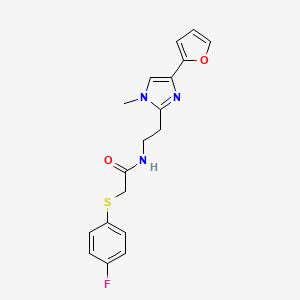 molecular formula C18H18FN3O2S B6505432 2-[(4-fluorophenyl)sulfanyl]-N-{2-[4-(furan-2-yl)-1-methyl-1H-imidazol-2-yl]ethyl}acetamide CAS No. 1421513-45-2