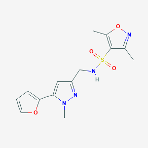 molecular formula C14H16N4O4S B6505462 N-{[5-(furan-2-yl)-1-methyl-1H-pyrazol-3-yl]methyl}-3,5-dimethyl-1,2-oxazole-4-sulfonamide CAS No. 1421490-11-0