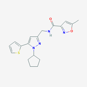 molecular formula C18H20N4O2S B6505483 N-{[1-cyclopentyl-5-(thiophen-2-yl)-1H-pyrazol-3-yl]methyl}-5-methyl-1,2-oxazole-3-carboxamide CAS No. 1421500-95-9